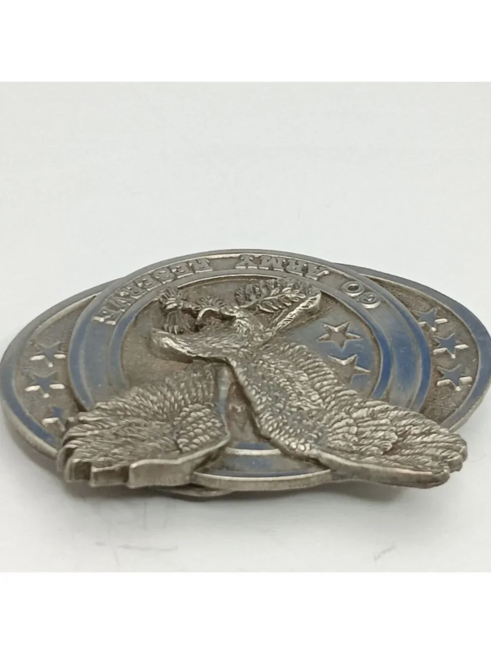 Vintage 1984 Bergamot Army Reserve Pewter 3D Eagle Belt Buckle 1984 Made in USA